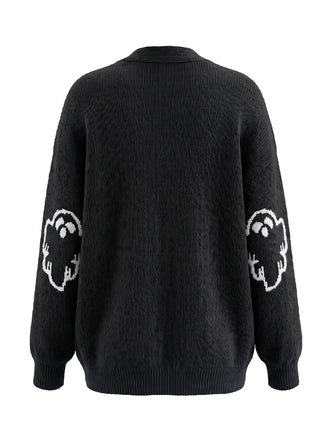 Cardigan d’Halloween en maille boutonnée à motif fantômes années 1970
