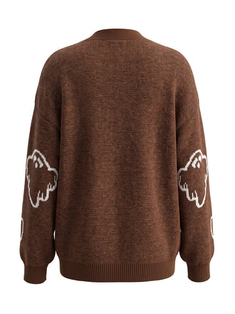 Cardigan d’Halloween en maille boutonnée à motif fantômes années 1970