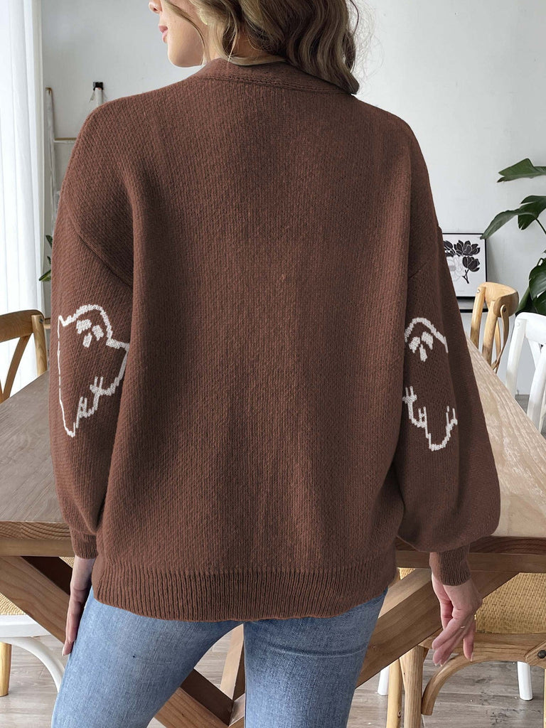 Cardigan d’Halloween en maille boutonnée à motif fantômes années 1970