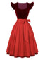 2PCS Robe Rouge Col Carré et Tablier à Pois Années 1950