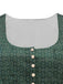 Robe Vert Imprimé Fleurie Col Carré et Tablier Années 1950