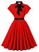 Robe à Pois Nœud Col Lavallière Volant Manche Évasé Années 1950