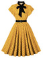Robe Rouge À Pois Nœud Noir Ceinturée Années 1950