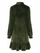 Robe courte vert foncé en velours à nœud et volants années 1970