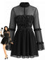 Robe gothique noire transparente à rose 3D et volants années 1970