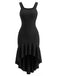 Robe noire à col dégagé et ourlet volanté asymétrique années 1930