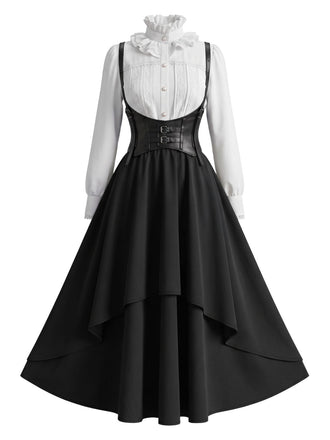 Ensemble 3PCS costume Renaissance victorien gothique à corset volanté années 1950