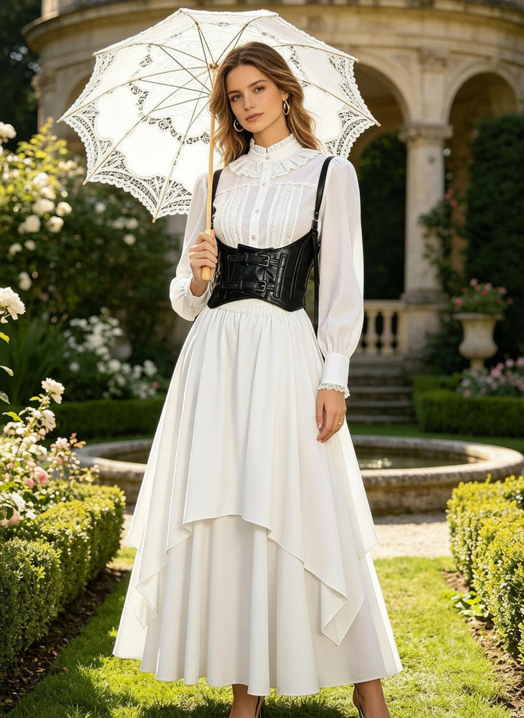 Ensemble 3PCS costume Renaissance victorien gothique à corset volanté années 1950
