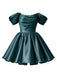 Robe mini princesse bleu royal en satin à manches bouffantes Années 1950
