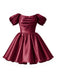 Robe mini princesse bleu royal en satin à manches bouffantes Années 1950