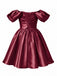 Robe mini princesse bleu royal en satin à manches bouffantes Années 1950