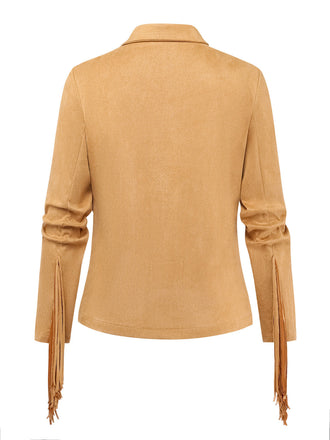 Veste western kaki en daim à revers et franges années 1970