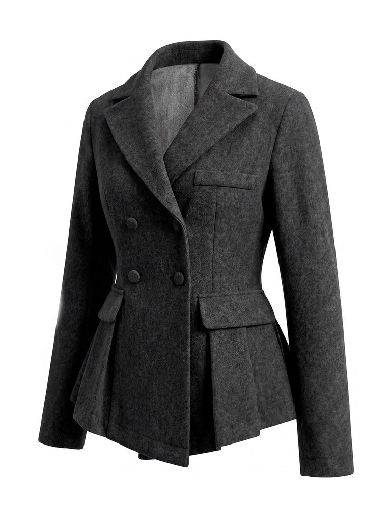 Veste ajustée gris foncé à basque et double boutonnage années 1950