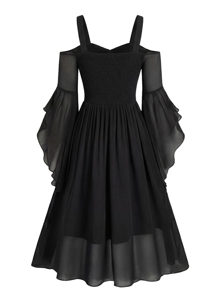 [Grande Taille] Robe florale en tulle à épaules dénudées et manches cloche Années 1980