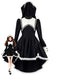 Robe de nonne noire Halloween en dentelle à nœud et capuche Années 1980