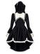 Robe de nonne noire Halloween en dentelle à nœud et capuche Années 1980