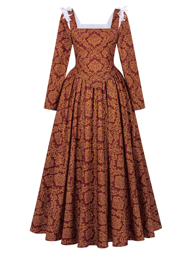 Robe de reine Renaissance Borgia marron clair de style médiéval années 1970