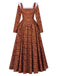 Robe de reine Renaissance Borgia marron clair de style médiéval années 1970