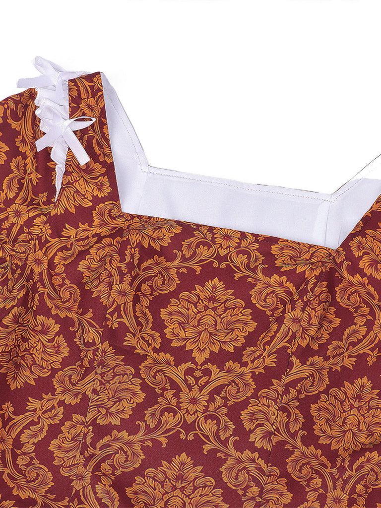 Robe de reine Renaissance Borgia marron clair de style médiéval années 1970