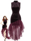 Robe longue prune en velours et tulle asymétrique années 1930