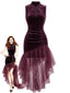 Robe longue prune en velours et tulle asymétrique années 1930