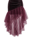 Robe longue prune en velours et tulle, froncée et asymétrique années 1930