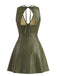 Robe évasée en cuir PU à col V et dos ajouré années 1960
