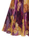 Robe maxi plissée violette et jaune à motif abstrait floral et feuillage Années 1970
