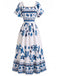 Robe bohème florale à col carré et manches papillon Années 1970