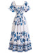 Robe bohème florale à col carré et manches papillon Années 1970