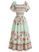 Robe bohème florale à col carré et manches papillon Années 1970