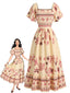 Robe bohème fleurs manches volantées et encolure carrée années 70
