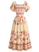 Robe bohème florale à col carré et manches papillon Années 1970