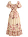 Robe bohème florale à col carré et manches papillon Années 1970