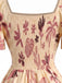 Robe bohème florale à col carré et manches papillon Années 1970