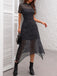 Robe gothique noire en tulle à toile d’araignée et empiècements années 1940