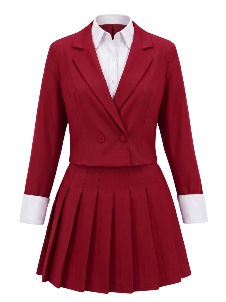 Ensemble deux pièces uni, blazer court et jupe plissée années 1960 - 1