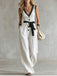 Combinaison blanche sans manches à col V, dentelle et ceinture années 1950 - 3