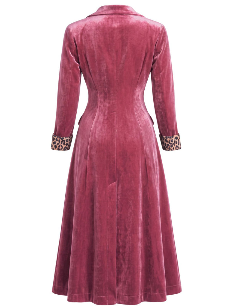 Manteau long en velours à col à revers et imprimé léopard Années 1950 - 6