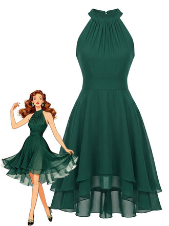 Robe Halter Sans Manches Irregular Ourlet Volant Mousseline Années 1940