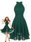 Robe Col Licou Vert Émeraude Mousseline Années 1940