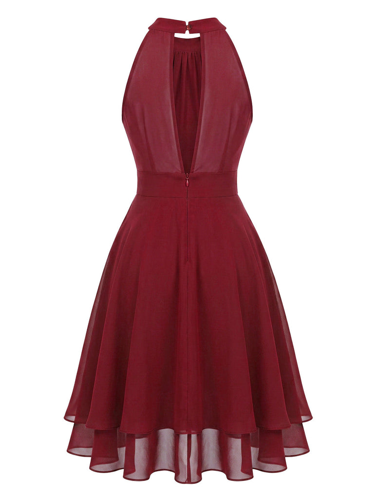 Robe Halter Sans Manches Irregular Ourlet Volant Mousseline Années 1940