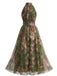 Robe Floral Halter Tulle Dos Nu Maxi Années 1940