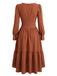 Robe Marron Col Carré Ourlet Asymétrique Années 1970