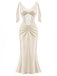 [Prévente] Nuisette longue champagne en satin à corset, dentelle et perles années 1930