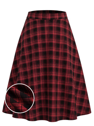 [Prévente] Jupe rouge à carreaux, taille haute et coupe évasée années 1950 - 1
