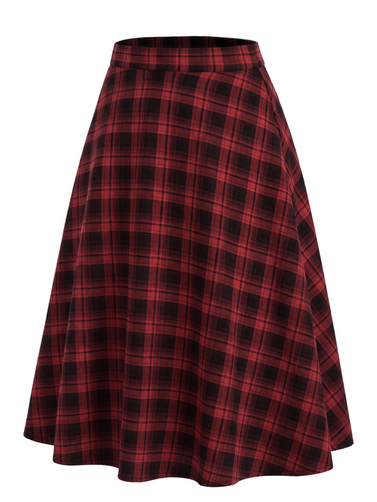 [Prévente] Jupe rouge à carreaux, taille haute et coupe évasée années 1950 - 3