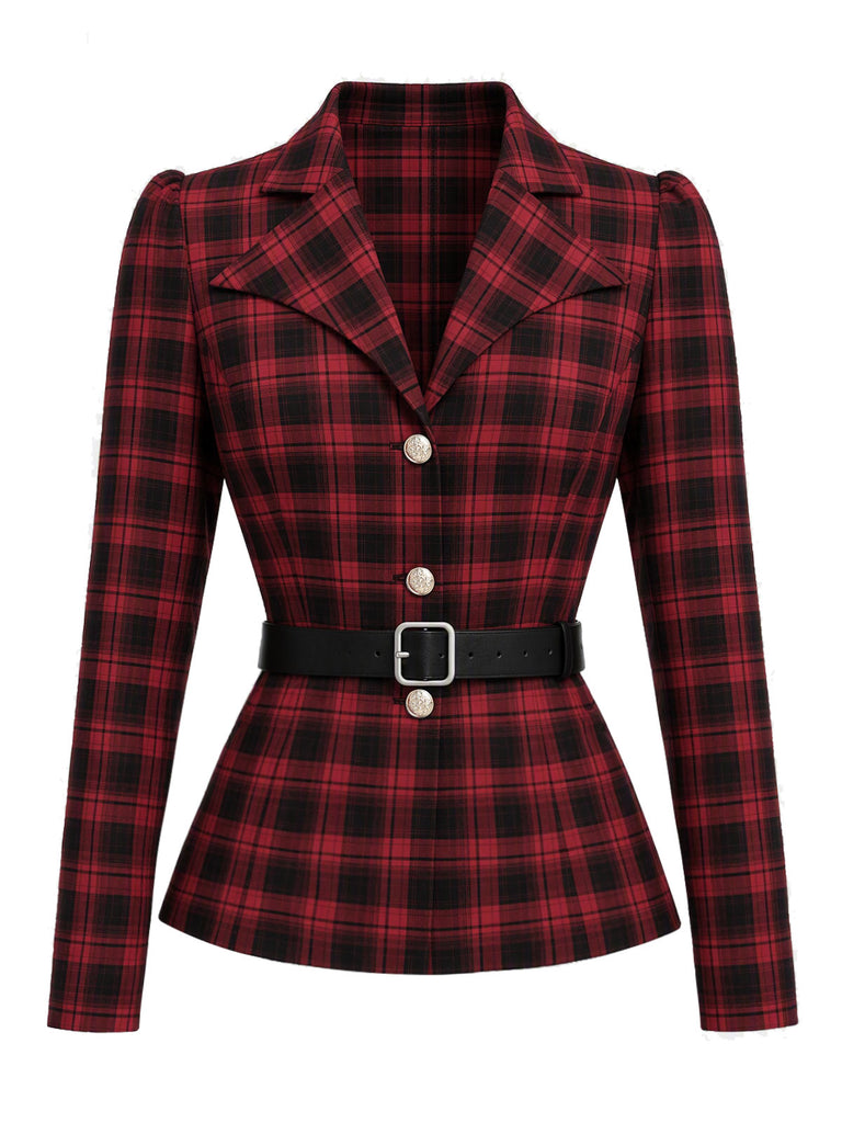 [Prévente] Ensemble deux pièces noir et rouge à carreaux, blazer cintré et jupe à ceinture années 1950 - 5