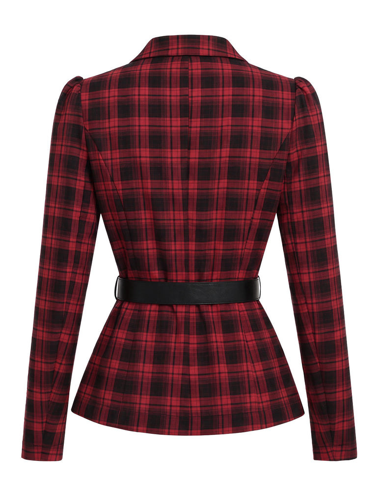 [Prévente] Ensemble 2PCS blouse à carreaux, revers et ceinture avec jupe années 1950