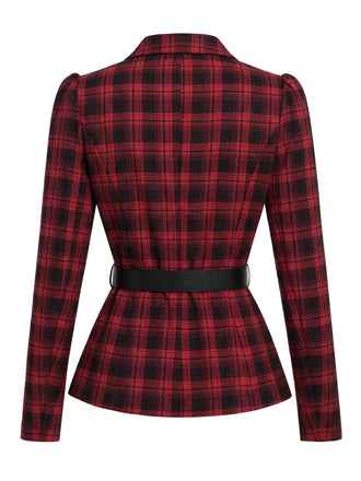 [Prévente] Ensemble 2PCS blouse à carreaux, revers et ceinture avec jupe années 1950